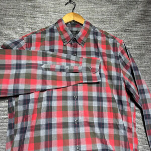 J. Crew Button Down Shirt Men's M Slim Gray Red Plaid Long Sleeve